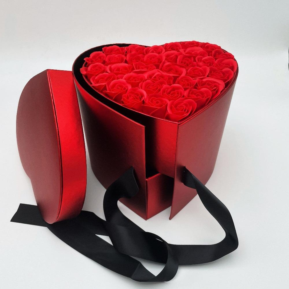 Heart Rose Bouquet Double Layer Gift Box Immortal Enchanted Soap Flower (7 Colors)